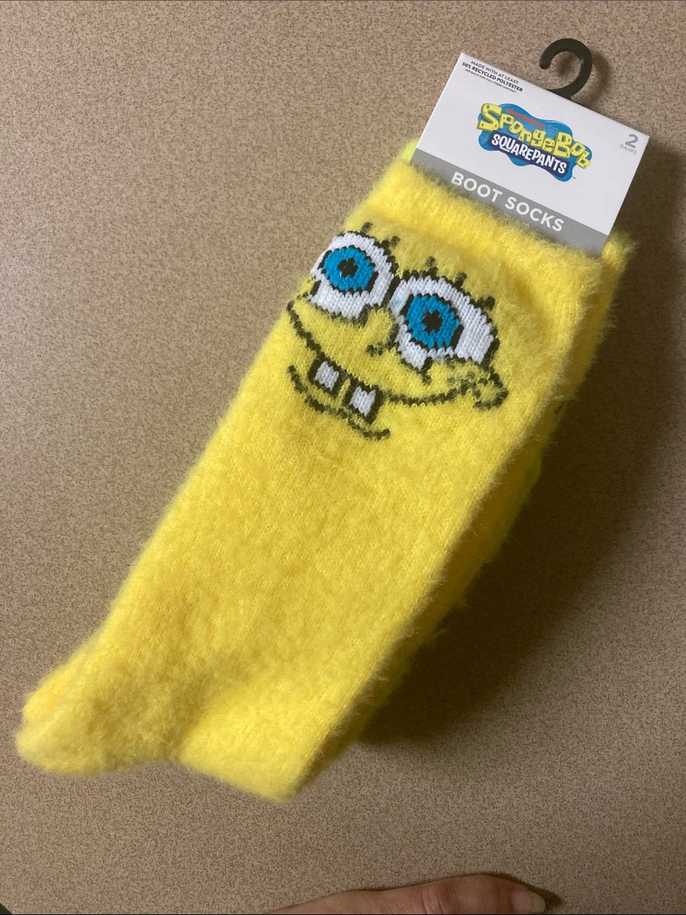 SpongeBob SquarePants Fuzzy Yellow Boot Socks with Blue Eye Detail